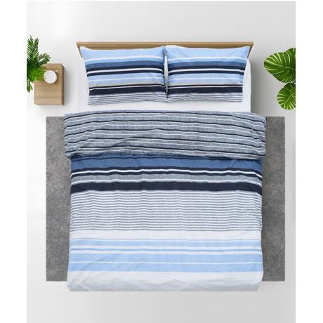 Lenjerie dubla,100% bumbac,4 piese, Azul