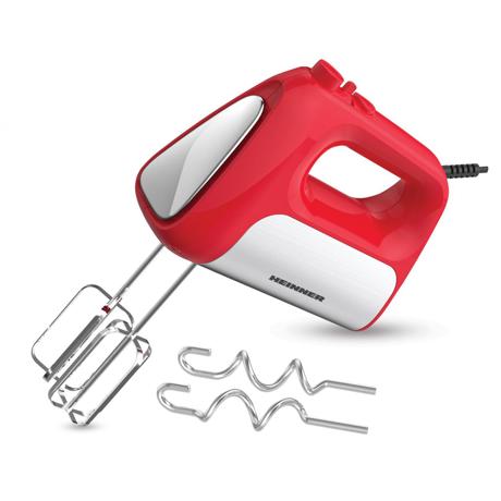 Mixer de mana Heinner HM-DC500RD, 500 W, Motor DC, 5 viteze + Turbo, Teluri si carlige Inox, Alb + Rosu