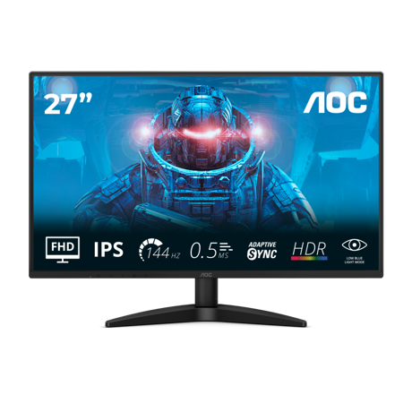 Monitor AOC 27" 27B36X, Diagonal (inch): 27, Diagonal (cm): 68, Aspect ratio: 16:9, Panel: IPS, Resolution: 1920x1080, Refresh Rate: 144Hz, Response time GtG: 4ms, Response time MPRT: 0.5ms, Brightness (max): 300 cd/m², Contrast (static) : 1500:1, Contrast (dynamic): 20M:1, Viewing angle: 178/178