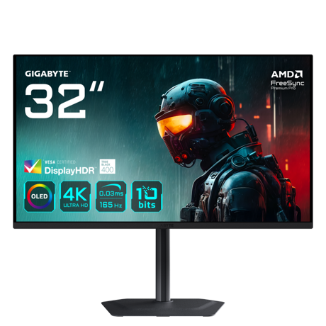 Gigabyte MO32U gaming monitor diagonala 31.5", 699.48 x 394.73 mm, OLED, Anti-Reflection, Rezolutie: 3840 x 2160 (UHD), Luminozitate: 250 cd/m2, Contrast: 1.5M:1, Unghi vizualizare: 178°(H)/178°(V), Timp raspuns: 0.03ms GTG, Refresh rate: 165Hz, Flicker-free, Interfata: 2 x HDMI, 1 x Displayport, 1