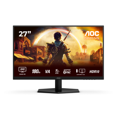 Monitor AOC 27" Q27G42XNE, Diagonal (inch): 27, Diagonal (cm): 69, Aspect ratio: 16:9, Panel: VA, Resolution: 2560x1440, Refresh Rate: 180Hz, Response time GtG: 1ms, Response time MPRT: 0.5ms, Brightness (max): 300 cd/m², Contrast (static) : 5000:1, Viewing angle: 178/178, Color Gamut Type: DCI-P3