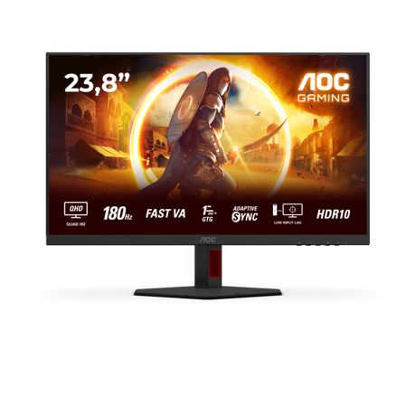 Monitor AOC 23.8" Q24G4RE, Diagonal (inch): 23.8, Diagonal (cm): 60, Aspect ratio: 16:9, Panel: IPS, Resolution: 2560x1440, Refresh Rate: 180Hz, Response time GtG: 1ms, Response time MPRT: 0.5ms, Brightness (max): 300 cd/m², Contrast (static) : 1000:1, Viewing angle: 178/178, Color Gamut Type