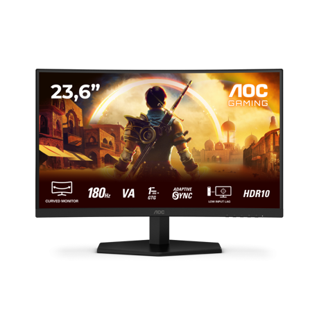 Monitor AOC 23.6" C24G42E, Curvature: 1500R, Diagonal (inch): 23.6, Diagonal (cm): 60, Aspect ratio: 16:9, Panel: VA, Resolution: 1920x1080, Refresh Rate: 180Hz, Response time GtG: 4ms, Response time MPRT: 0.5ms, Brightness (max): 250 cd/m², Contrast (static) : 3000:1, Viewing angle: 178/178, Color