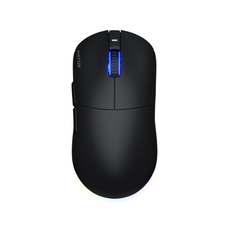 Mouse wireless Hator Quasar 3, conectivitate 2.4GHz, bluetooth si USB, polling rate pana la 1000Hz, rezolutie maxima 12000 DPI, capacitate baterie 600 mAh, durata de viata baterie in modul wireless pana la 100 ore, timp incarcare 2 ore, switch HATOR® Optical 100M, side switch Huano 3M, iluminare RGB