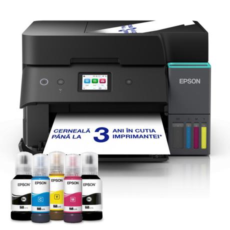 Multifunctional inkjet color Epson EcoTank CISS L6390, dimensiune A4 (Printare,Copiere, Scanare, Fax), printare borderless, viteza 35ppm alb-negru, 23ppm color, rezolutie 4800x1200 dpi, alimentare hartie 250 coli,ADF 30 coli, duplex automat ,scanner CIS rezolutie 1200x2400, display: Color