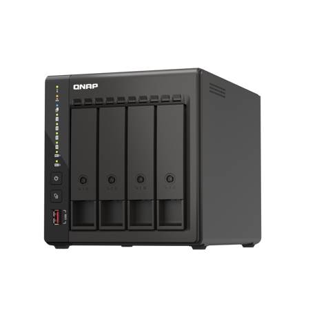 NAS QNAP 453E 4-Bay, CPU Intel® Celeron® J6412 4-core/4-thread processor, burst up to 2.6 GHz, RAM 8 GB DDR4 onboard not expandable, HDD 2.5" & 3.5" SATA 6Gb/s, 3Gb/s (neincluse), LAN: 2 x 2.5GbE, USB3.2 Gen2: 2 USB2.0: 2, tower, adaptor alimentare, garantie 3 ani
