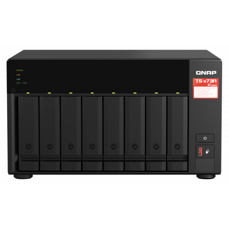NAS QNAP 873A 8-Bay, CPU AMD Ryzen V1000 series V1500B 4C/8T 2.2GHz, RAM 8GB (1x 8GB) DDR4 (2 x SODIMM slots, max. 64GB, suport optional ECC RAM), 8x 2.5/3.5 SATA 6Gbps, 2x M.2 2280 NVMe PCIe Gen3 x1 HDD (neincluse), LAN: 2 x 2.5GbE (optional port 10GbE prin placa PCIe), tower, Single PSU, 250W