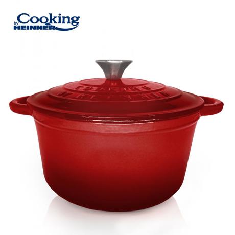 SEMIOALA FONTA EMAILATA+CAPAC 28X13 CM, 6L, RED LINE, COOKING BY HEINNER