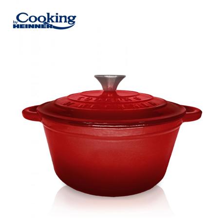 CRATITA FONTA EMAILATA+CAPAC 22X9.5CM,2.9L, RED LINE, COOKING BY HEINNER