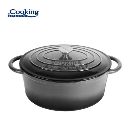 SEMIOALA FONTA OVALA EMAILATA + CAPAC 33x26.5x11.5CM, 6L MARBLE GREY, COOKING BY HEINNER