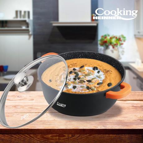 SEMIOALA ALUMINIU TURNAT +CAPAC, 36 CM X 16 CM, 13.5 L, DARK LINE, COOKING  BY HEINNER