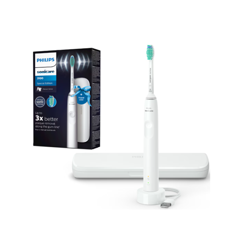 Periuta de dinti sonica electrica PHILIPS Sonicare Seria 3100 HX3673/13, 31000 miscari/minut, 1 mod de curatare, Senzor presiune, Functia BrushSync, 1 cap de periere, Toc de transport, Alb, L x A x I (mm) 63x139x220
