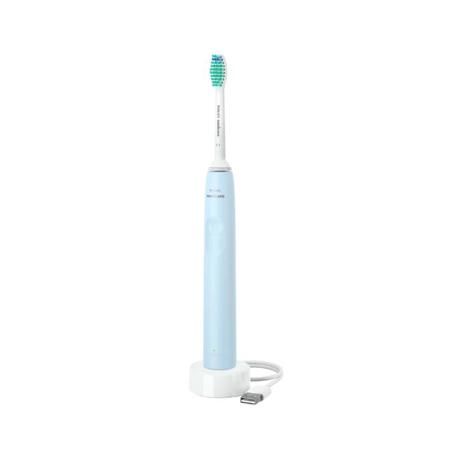 Periuta de dinti sonica electrica Philips Sonicare Seria 2100 HX3651/12, 31000 miscari/minut, Cronometru Quadpacer si SmarTimer, Design ergonomic subţire, 1 capat de periere, Albastru deschis