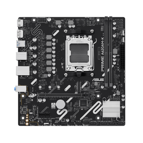 ASUS PRIME A620AM-K. Processor manufacturer: AMD, Processor socket: Socket AM5, Compatible processor series: AMD Ryzen 7000 Series, AMD Ryzen 8000 Series, AMD Ryzen 9000 Series. Supported memory types: DDR5-SDRAM, Maximum internal memory: 128 GB, Memory slots type: DIMM. Supported storage drive