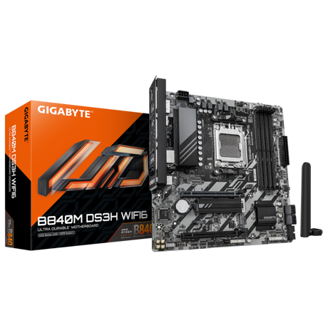 Placa de Baza GIGABYTE B840M DS3H WIFI6 AM5, 4x DDR5, 1x HDMI 2x DP, 1x PCIE 4.0 x16 1x PCIE 3.0 x16, 2x M.2, 4x SATA 6GB/s, mATX
