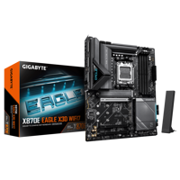GIGABYTE X870E EAGLE X3D WIFI7. Processor manufacturer: AMD, Processor socket: Socket AM5, Compatible processor series: AMD Ryzen 7000 Series, AMD Ryzen 8000 Series, AMD Ryzen 9000 Series. Supported memory types: DDR5-SDRAM, Maximum internal memory: 256 GB, Memory slots type: DIMM. Supported storage