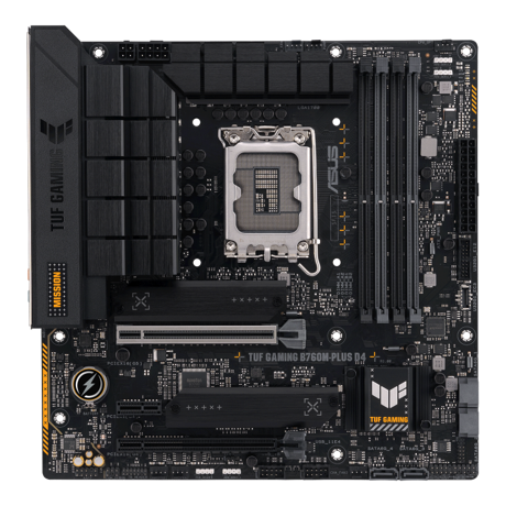 ASUS TUF GAMING B760M-PLUS D4. Processor manufacturer: Intel, Processor socket: LGA 1700, Compatible processor series: Intel® Celeron®, Intel® Core™ i3, Intel® Core™ i5, Intel® Core™ i7, Intel® Core™ i9,.... Supported memory types: DDR4-SDRAM, Maximum internal memory: 128 GB, Memory slots type