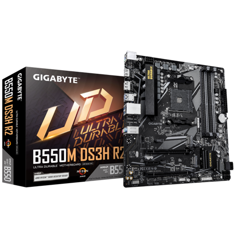 Placa de Baza GIGABYTE B550M DS3H R2 AM4, 4x DDR4, 1x DP 1x HDMI, 2x PCIE 4.0 x16 1x PCIE 3.0 x1, 2x M.2, 4x SATA 6GB/s, mATX
