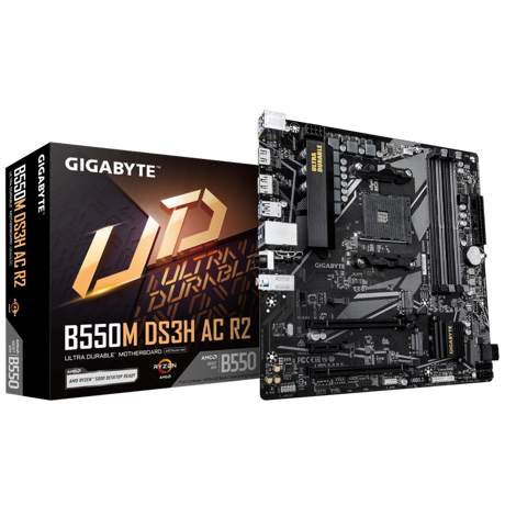 Placa de Baza GIGABYTE B550M DS3H AC R2 AM4, 4x DDR4, 1x DP 1x HDMI, 1x PCIE 4.0 x16 1x PCIE 3.0 x16 1x PCIE 3.0 x1, 2x M.2, 4x SATA 6GB/s, mATX