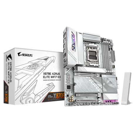 Placa de Baza GIGABYTE X870E AORUS ELITE WIFI7 ICE AM5, 4x DDR5, 2x USB4 1x HDMI 1x front HDMI, 1x PCIE 5.0 x16 1x PCIE 4.0 x16 1x PCIE 3.0 x16, 4x M.2, 4x SATA 6GB/s, ATX