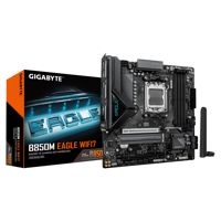 GIGABYTE B850M EAGLE WIFI7. Processor manufacturer: AMD, Processor socket: Socket AM5, Compatible processor series: AMD Ryzen 7000 Series, AMD Ryzen 8000 Series, AMD Ryzen 9000 Series. Supported memory types: DDR5-SDRAM, Maximum internal memory: 256 GB, Memory slots type: DIMM. Supported storage