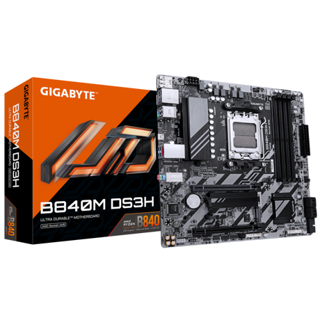 Placa de Baza GIGABYTE B840M DS3H AM5, 4x DDR5, 1x HDMI 2x DP, 1x PCIE 4.0 x16 1x PCIE 3.0 x16, 2x M.2, 4x SATA 6GB/s, mATX