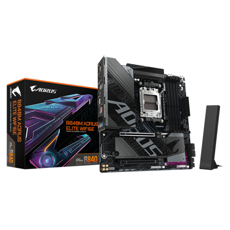 Placa de Baza GIGABYTE B840M AORUS ELITE WIFI6E AM5, 4x DDR5, 1x DP 1x HDMI, 1x PCIE 4.0 x16 1x PCIE 3.0 x16, 2x M.2, 4x SATA 6GB/s, mATX