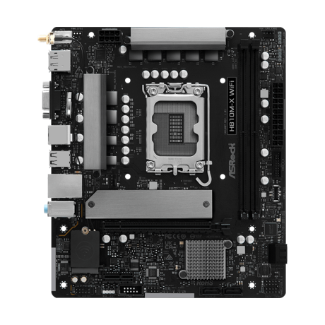 Asrock H810M-X WiFi. Processor manufacturer: Intel, Processor socket: LGA 1851 (Socket V1), Compatible processor series: Intel Core Ultra (Series 2). Supported memory types: DDR5-SDRAM, Maximum internal memory: 128 GB, Memory slots type: DIMM. Supported storage drive interfaces: M.2, SATA III