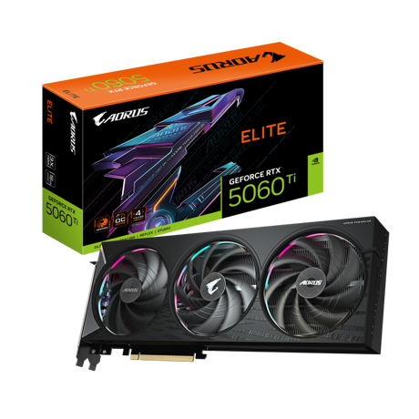 Placa Video GIGABYTE AORUS GEFORCE RTX 5060 TI ELITE 16GB GDDR7 128 bit, PCIE 5.0, 3x DP 1x HDMI