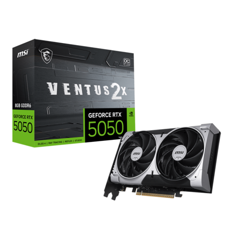MSI GEFORCE RTX 5050 8G VENTUS 2X OC. Graphics processor family: NVIDIA, Graphics processor: GeForce RTX 5050. Discrete graphics card memory: 8 GB, Graphics card memory type: GDDR6, Memory bus: 128 bit. Maximum resolution: 7680 x 4320 pixels. DirectX version: 12 Ultimate, OpenGL version: 4.6