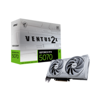 MSI GeForce RTX5070 VENTUS 2X OC White. Graphics processor family: NVIDIA, Graphics processor: GeForce RTX 5070. Discrete graphics card memory: 12 GB, Graphics card memory type: GDDR7, Memory bus: 192 bit. Maximum resolution: 7680 x 4320 pixels. DirectX version: 12 Ultimate, OpenGL version: 4.6