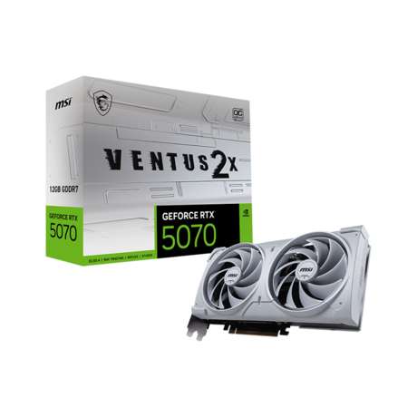 MSI GeForce RTX5070 VENTUS 2X OC White. Graphics processor family: NVIDIA, Graphics processor: GeForce RTX 5070. Discrete graphics card memory: 12 GB, Graphics card memory type: GDDR7, Memory bus: 192 bit. Maximum resolution: 7680 x 4320 pixels. DirectX version: 12 Ultimate, OpenGL version: 4.6