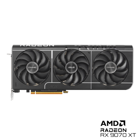 Placă video ASUS PRIME RX9070XT-O16G, GPU AMD RDNA 4, 16 GB GDDR6 256-bit, PCIe 5.0 x16, frecvență boost OC, ieșiri 3×DisplayPort 2.1 + 1×HDMI 2.1.