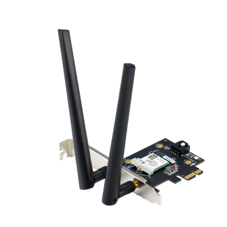 ASUS PCE-BE6500 Wifi  Bluetooth 5.4, WI-FI 7, 2.4GHz / 5GHz / 6GHz, greutate: 51.6G, 2 x Antene externe, PCI-Express x 1.