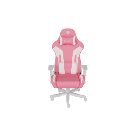 Scaun gaming Genesis Nitro 710, material piele ecologica, reglabil pe inaltime, greutate maxima suportata 150 kg, inaltime scaun reglabil 47.5 - 54.5 cm, spatar ajustabil 135°, dimensiuni roti 60mm,  echipat cu piston cu gaz clasa 4, manere 2D, roz/alb