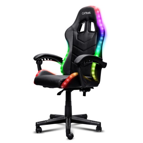 Scaun gaming Trust GXT 704 Roniq RGB, 5 roti, gas lift clasa 3, ajustabil pe inaltime, material PU leather, greutate maxima suportat 110 kg, negru
