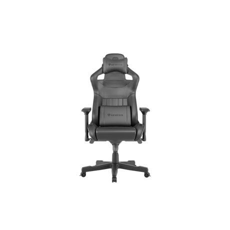 Scaun gaming Genesis Nitro 950, material piele ecologica, reglabil pe inaltime, greutate maxima suportata 150 kg, inaltime scaun reglabil 50 - 55 cm, spatar ajustabil 160°, dimensiuni roti 60mm,  echipat cu piston cu gaz clasa 4, manere 4D, negru