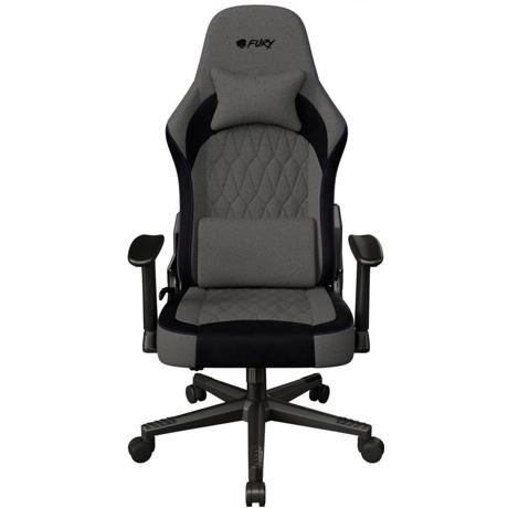 Scaun gaming FURY SHINAI S8, material fabric, reglabil pe inaltime, greutate maxima suportata 130 kg, inaltime scaun reglabil 30.5 - 37.5 cm, spatar ajustabil 135°, dimensiuni roti 60mm,  echipat cu piston cu gaz clasa 4, manere 1D, gri