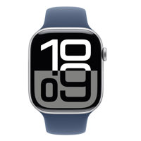 Apple Watch Series 10 GPS + Cellular 46mm Silver Aluminium Case with Denim Sport Band - S/M MWY03QC/A