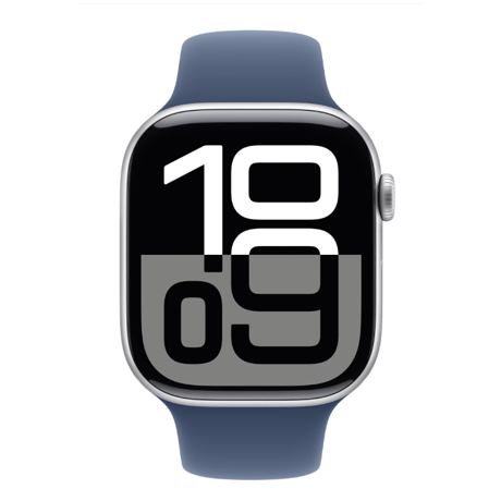 Apple Watch Series 10 GPS 46mm Silver Aluminium Case with Denim Sport Band - S/M