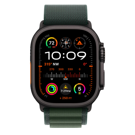 Apple Watch Ultra 2 GPS + Cellular 49mm Black Titanium Case with Dark Green Alpine Loop - Small