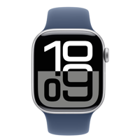 Apple Watch Series 10 GPS + Cellular 42mm Silver Aluminium Case with Denim Sport Band - S/M MWX33QC/A