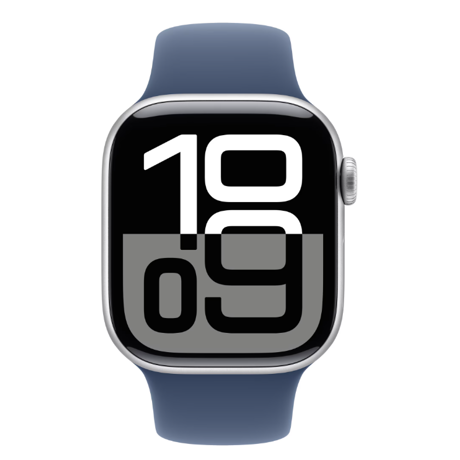 Apple Watch Series 10 GPS + Cellular 42mm Silver Aluminium Case with Denim Sport Band - S/M