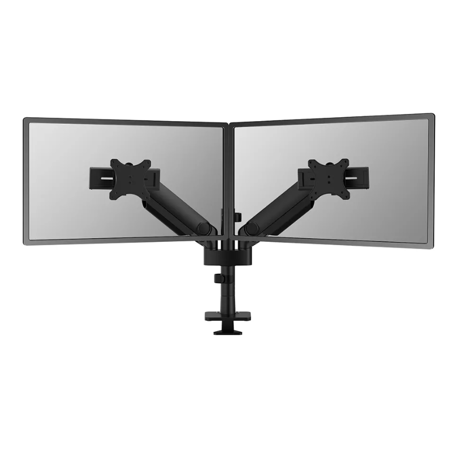 Brat dublu monitor Neomounts DS65S-950BL2; pentru display-uri cu diagonale 24"-34", sistem de prindere VESA 75x75~100x100, greutate maxima suportata 11 - per ecrankg, full motion, tilt +70°, swivel 90°, rotate 90°; gas spring; culoare negru. Garantie 5 ani