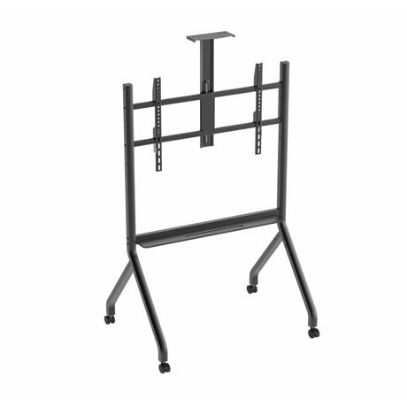 Stand TV mobil Serioux TV213CA, dimensiuni: 1050x755x2320mm, compatibilitate Max Vesa:  900x600mm, compatibilitate TV:  55"-100", greutate maximă suportata: 120 kg, baza cu 4 roti, raft multifunctional, negru