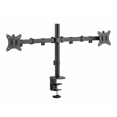 Suport 2 monitoare SeriouxMM66-C024, compatibilitate  dimensiune ecran 17"-32",  greutate maximă suportata: (per ecran): 9kg, VESA: 75x75, 100x100, inclinare: +45°~-45°, pivotare: +90°~-90°, rotația ecranului: + 180°~-180°, instalare: clemă, grommet, grosime recomandată pentru birou: clemă: 10~85mm