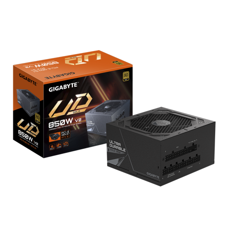 GIGABYTE UD850GM PG5 V2 Power Supply Unit- PCIe Gen 5.1, 80 PLUS Gold, Fully Modular Design, 120mm Fan, ATX 3.1 compatible, EU Plug.  Total power: 850 W, AC input voltage: 100 - 240 V, AC input frequency: 50/60 Hz. Motherboard power connector: 20+4 pin ATX, Motherboard power cable length: 61 cm