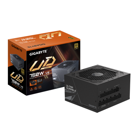 GIGABYTE UD750GM PG5 V2. Total power: 750 W, AC input voltage: 100 - 240 V, AC input frequency: 50/60 Hz. Motherboard power connector: 20+4 pin ATX, Motherboard power cable length: 61 cm, SATA power cable length: 150,600 mm. Purpose: PC, Power supply unit (PSU) form factor: ATX, 80 PLUS