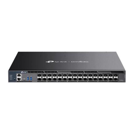 Omada 26-Port 10G Stackable L3 Managed Aggregation Switch with 6 25G Slots PORT: 26× 10G SFP+ Slots, 6× 25G SFP28 Slots, RJ45/Type C USB Console Port, Management Port, 2× USB3.0 Ports SPEC: 1U 19-inch Rack-mountable Steel Case FEATURE: Integration with Omada SDN Controller, Stacking, RIP, OSPF