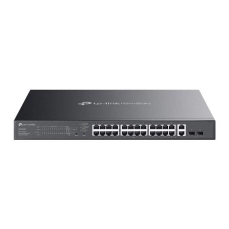 Omada 28-Port Gigabit Easy Managed Switch with 24-Port PoE+ PORT: 24× Gigabit PoE+ Ports, 2x Gigabit Non-PoE Ports, 2× Gigabit SFP Ports SPEC: 802.3at/af, 384W PoE Power, 1U 19-inch Rack-mountable Steel Case FEATURE: Integration with Omada SDN Controller and Omada Cloud Essentials, Fast PoE